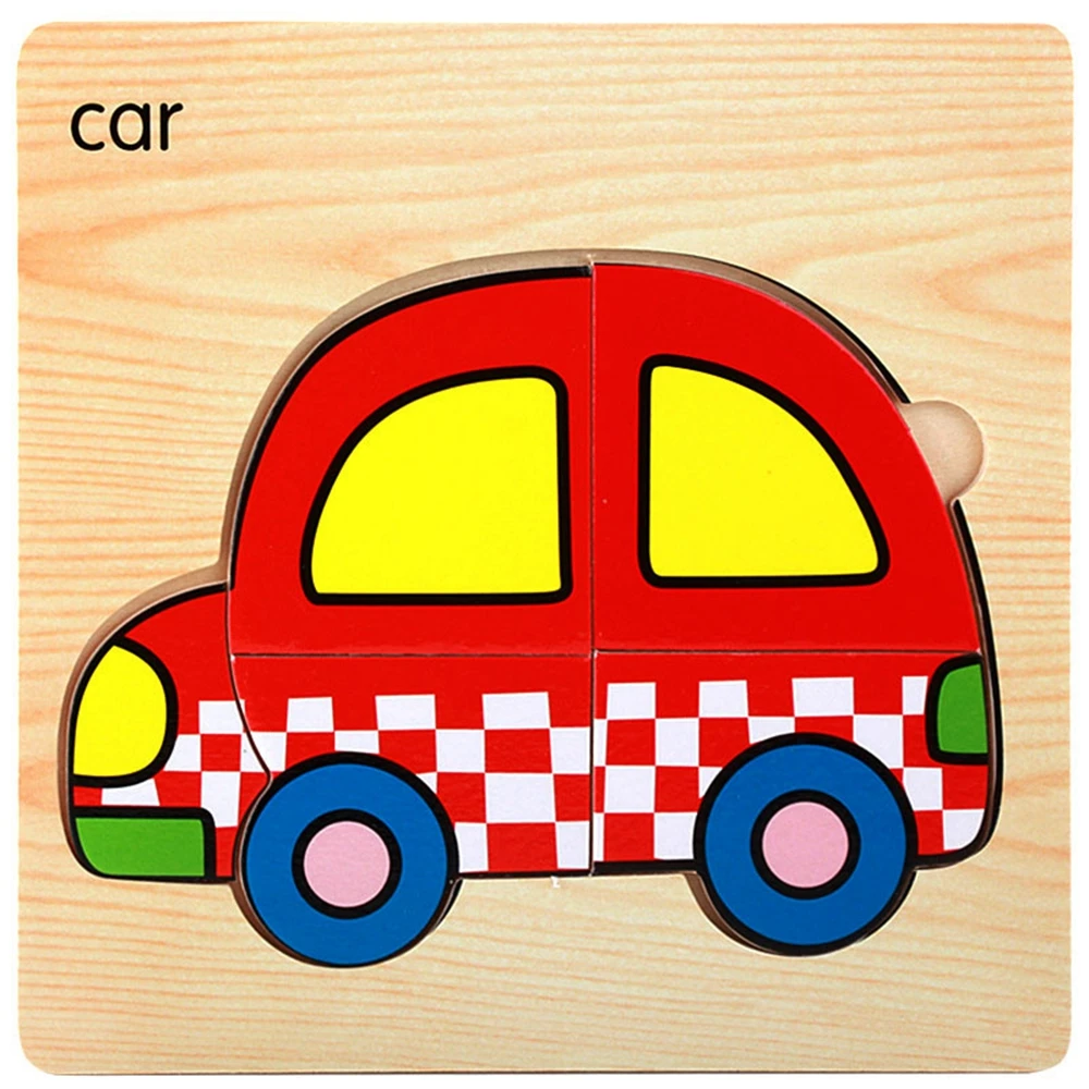 car Детские развивающие Игрушки для раннего развития, 3D деревянные головоломки, милые Мультяшные животные, фрукты, пазлы, игрушки для детей, детская танграмма, пазлы - Цвет: car