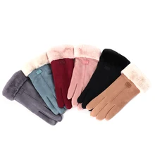 Женские зимние теплые замшевые перчатки для катания на лыжах, Женские ветрозащитные перчатки с подкладкой из пуха