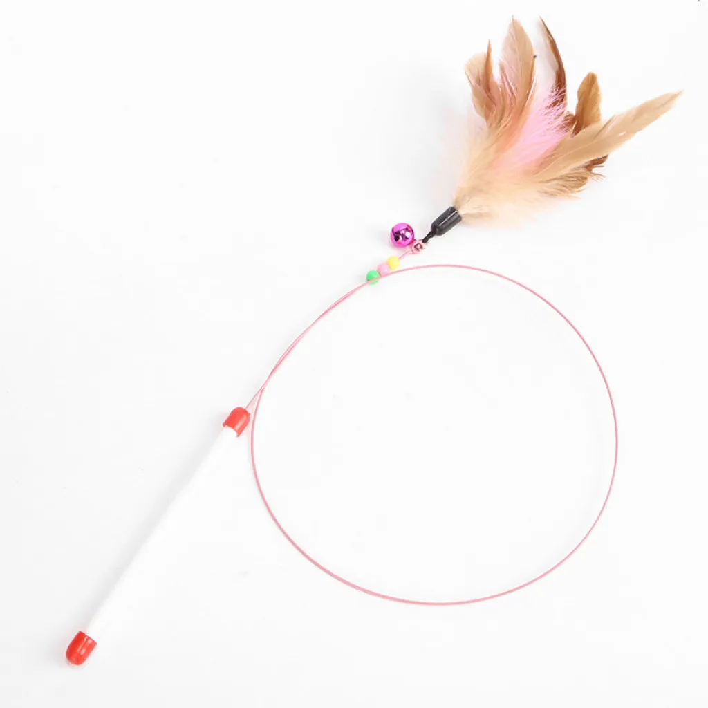 Funny cat feather hanging bell stick Toy Wire Chaser Fun Cat Feather Dangler Bell Wand Teaser Rod Play Pet Game Toys#yl
