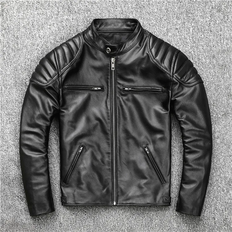 

Free shipping.fashion style warm mens coat,biker cowhide Jacket,black genuine leather coat.plus size homme slim,cool