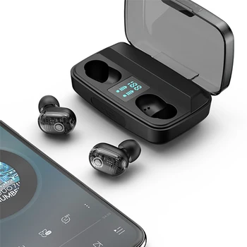 

Zarelod Bluetooth 5.0 Earphone Wireless Bass Headphone Digital Display Screen with Charging Boxes Power Bank for Phone