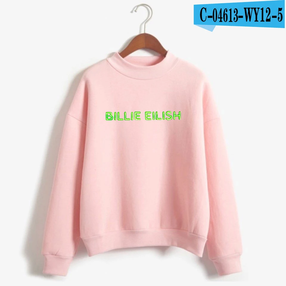 Прекрасный Billie Eilish теплый свитер с высоким воротом, женская модная Толстовка с принтом и длинными рукавами, уличная женская одежда - Цвет: Pink