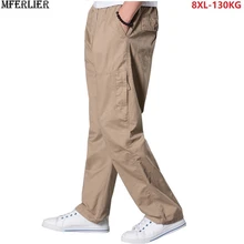 Мужские брюки карго на молнии из хлопка, большие размеры 6XL 7XL 8XL 110 кг 120 кг 130 кг, Осень-зима, стиль сафари, свободные штаны черного цвета