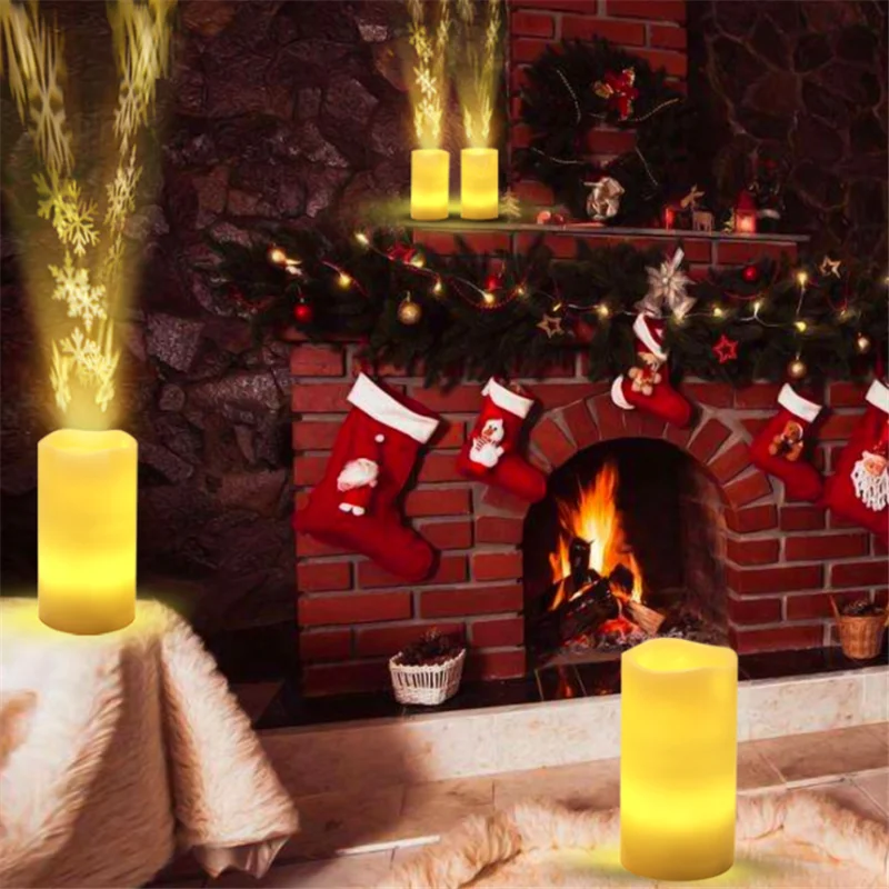 Christmas LED Candle Night Light Projection Lamp Snowman Santa Rotating Lampara Festival Home Decoration Lighting Xmas Gifts