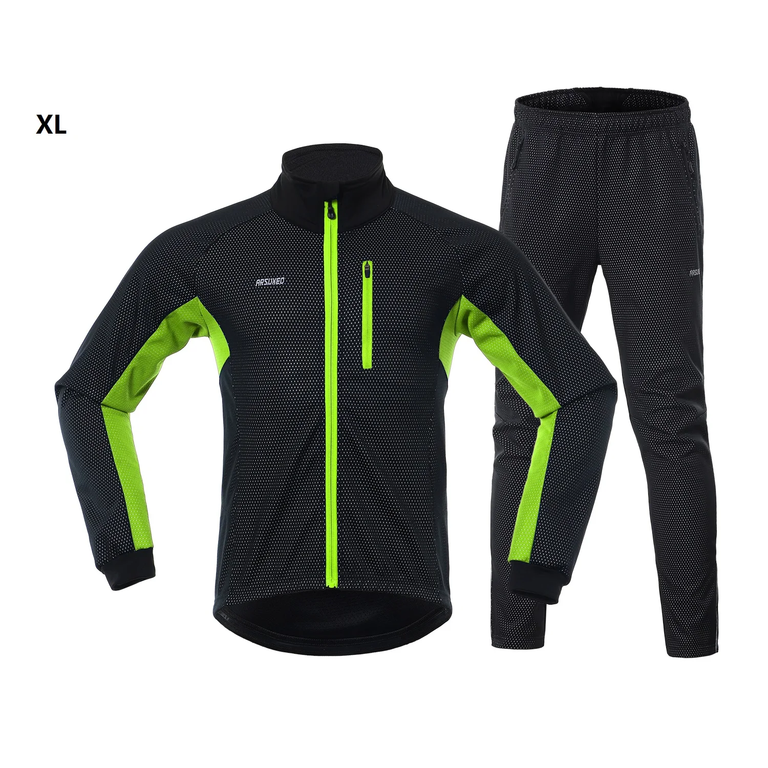 Мужская зимняя одежда для велоспорта, комплект с длинным рукавом, ветрозащитная велосипедная майка с брюками, уличная одежда для велоспорта, бега, спортивная куртка, спортивная одежда - Цвет: Green XL
