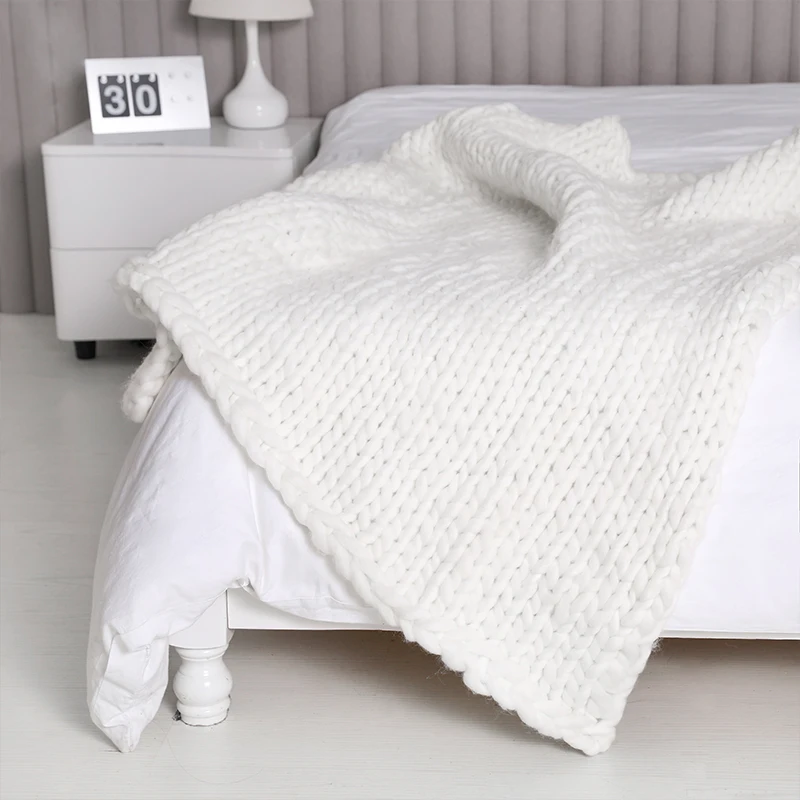 Sofa Cover Chunky Knitted Blankets Handmade Bedspreads Super Thick Yarn