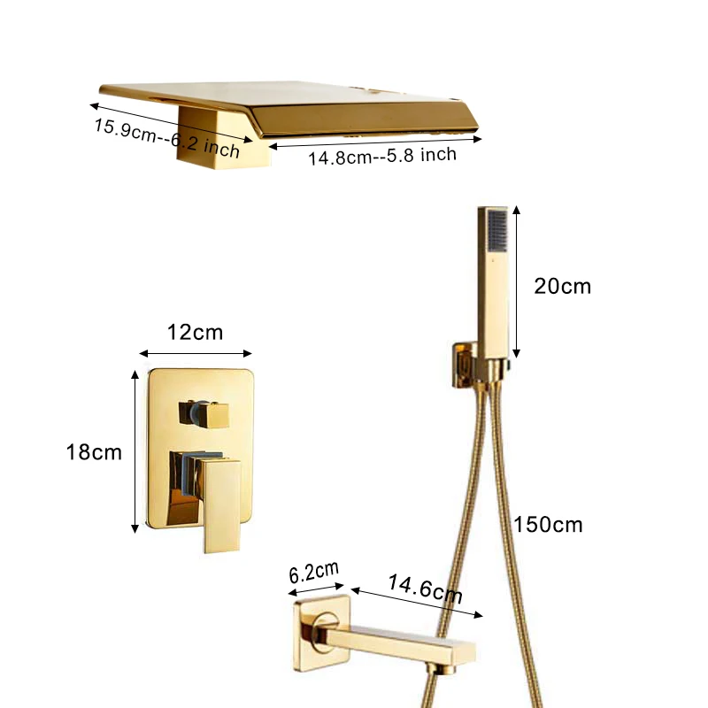 Золотой водопад душевой кран Набор настенный смеситель для ванной комнаты Смеситель для ванной комнаты набор для душа с ручной душевой