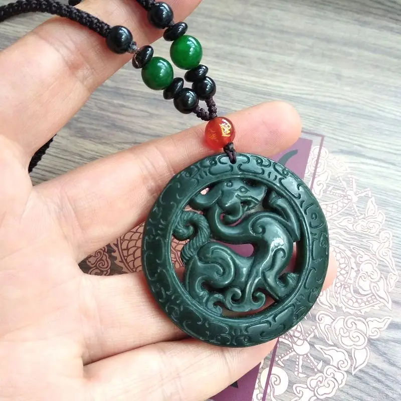 Details about   Green Jade Gem Happy Lucky Kylin QI-LIN Dragon Money Amulet Pendant