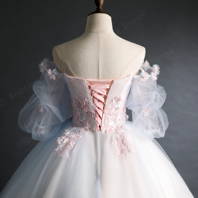 Real Video Off Shoulder Quinceanera Dresses Sleeve with Appliques Bead Formal Party Dress Puffy Ball Gown Vestido