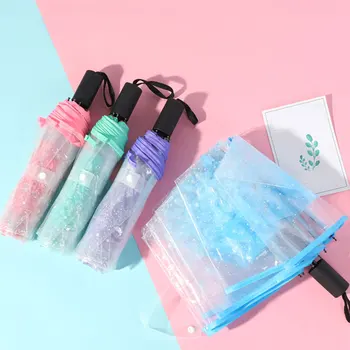 

Automatic Manual Transparent Three-Folding Umbrella Rain Sun Universal Clear Umbrella High Quality Rain Gear Household Supplies