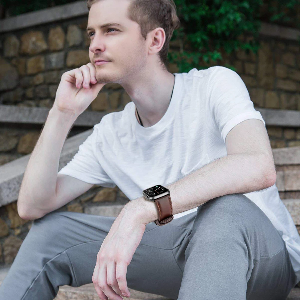 Кожаный ремешок для часов Apple Watch Series 3 2 1 38 мм 42 мм кожаный браслет для Iwatch 4 5 полос 44 мм 40 мм аксессуары для часов