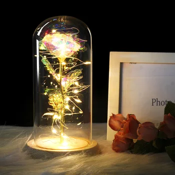 

LED Light Rose In Flask Beauty Gold-plated Red Blue Purple Multicolor Rose With LED Light In Glass Dome Romance Lamp Light Gifts