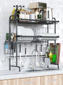 

Black 304 Stainless Steel Kitchen Racks Household 2 Layer Sink Hanging Dish Rack Drain Rack Dish Rack Storage Rack Organizer