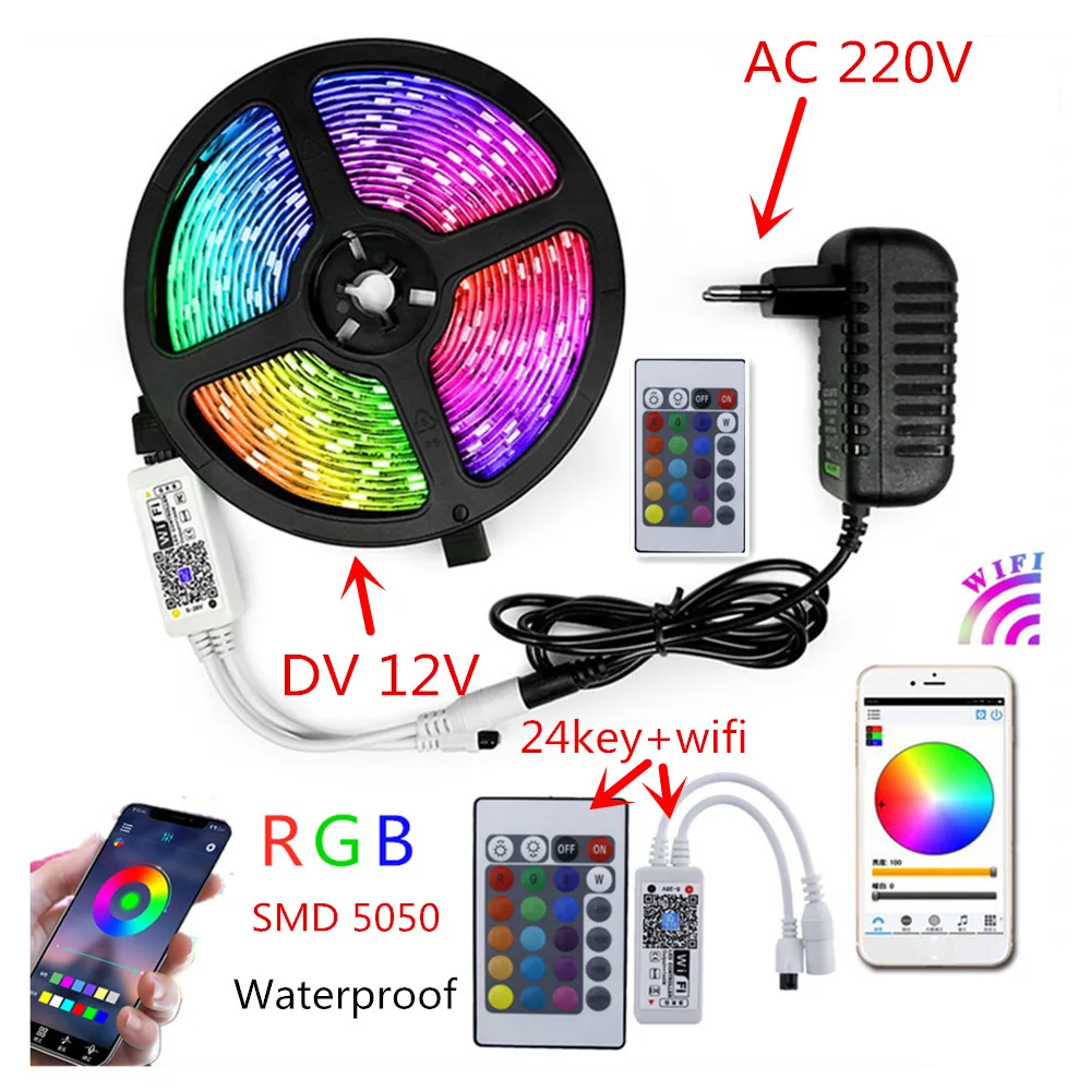 Светодиодная лента 220 в 12 В RGB SMD 5050 водонепроницаемая гибкая уличная лампа для