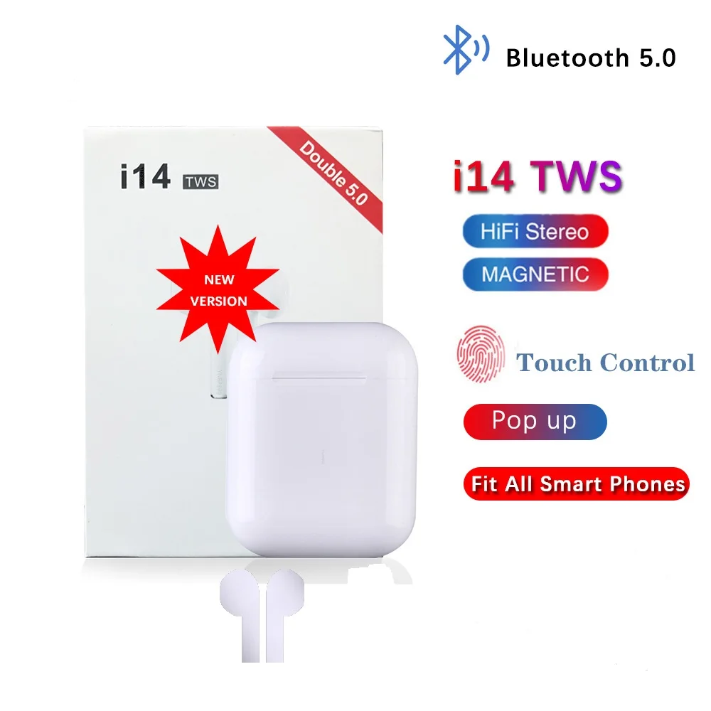 I14 TWS Bluetooth оригинальные наушники, мини беспроводные наушники, стерео наушники, Спортивная гарнитура, магнитная, audifonos para celular elari - Цвет: Бежевый