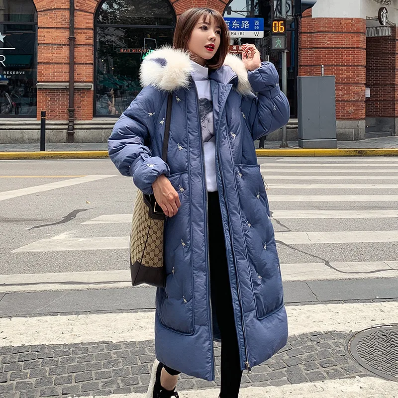 

AliExpress Autumn And Winter New Style Cotton-padded Clothes down Cotton Long over-the-Knee Cotton Coat Style Large Size Thick C