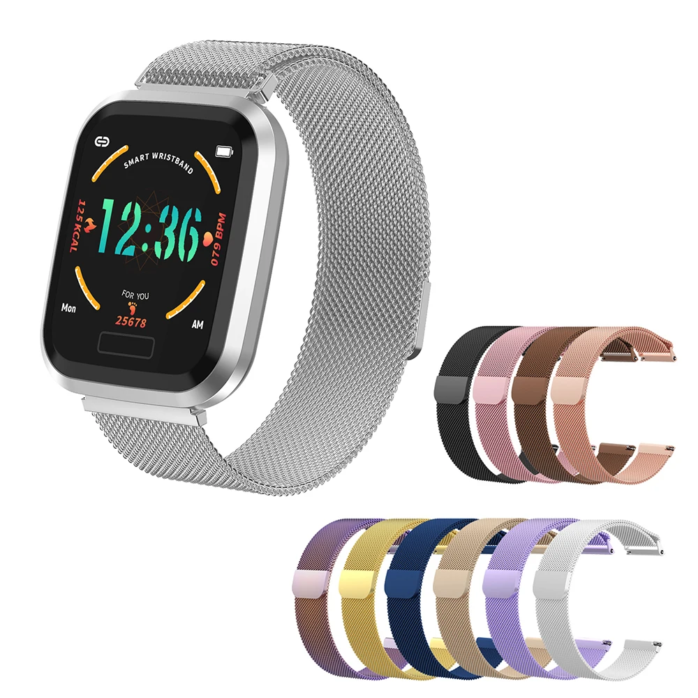 

T10 Smart Watch Milanese strap Wristwatch Tracker Heart Rate Monitor Blood Pressure Sports Pedometer for IP67 Waterproof SmartWatch 18m 20mm 22mm Milanese strap for bracelet