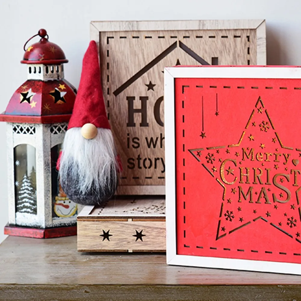 Desktop Ornaments Creative Christmas Wooden Hollow Light Ornaments Pendants Light Box Small Night Light Box Window Home Decors