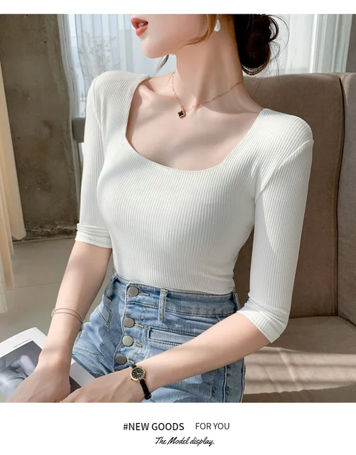 大放出セール】 超人気 セクシーなスリムフィット3/4スリーブtシャツ