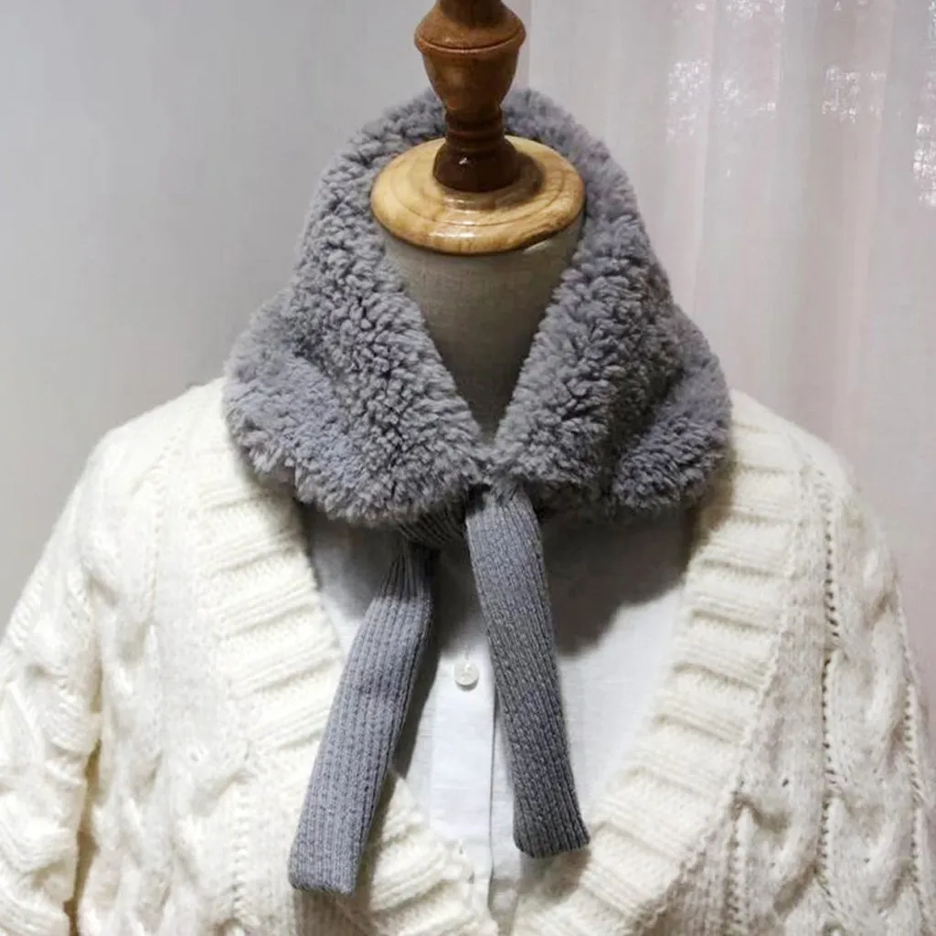 Winter Plush Scarf Women Faux Fur Collar Scarves Wrap Neck Warmer Plaid Snood Female Scarf On The Neck Sjaal#P30