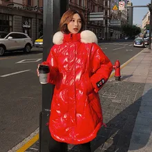 Foxmertor Модный Зимний пуховик с белым утиным пухом, длинный пуховик с воротником из натурального меха, новинка, Женский однотонный свободный пуховик с капюшоном, большой размер