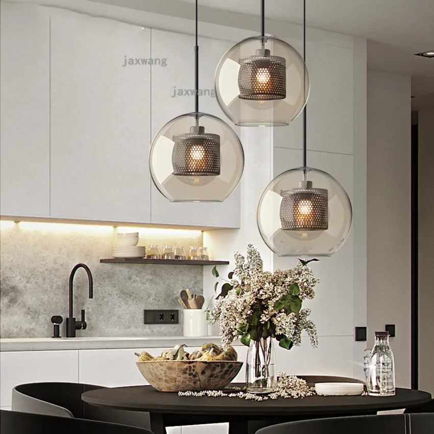 

Industrial Retro Glass LED Pendant Lamp Lights Nordic Round Ball Chandeliers Modern Hanging Lamps Bar Light Fixure Dining Room
