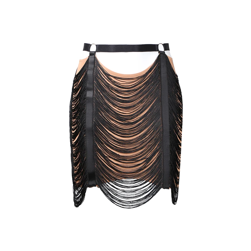 Skirt Новые костюмы для латинских танцев для женщин, черные топы, юбка с бахромой, костюм, одежда для занятий латинскими танцами, платья для соревнований DQS3365 - Цвет: Skirt