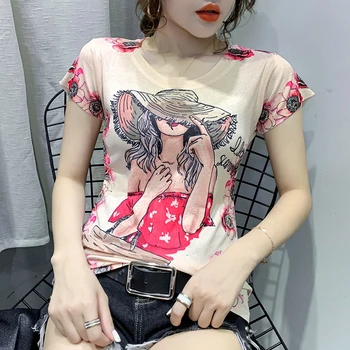 

Summer Fashion European Clothes T-shirt Sexy Print Female Hat O-Neck Women Tops Ropa Mujer Viscose Short Sleeve Tees 2020 T04509