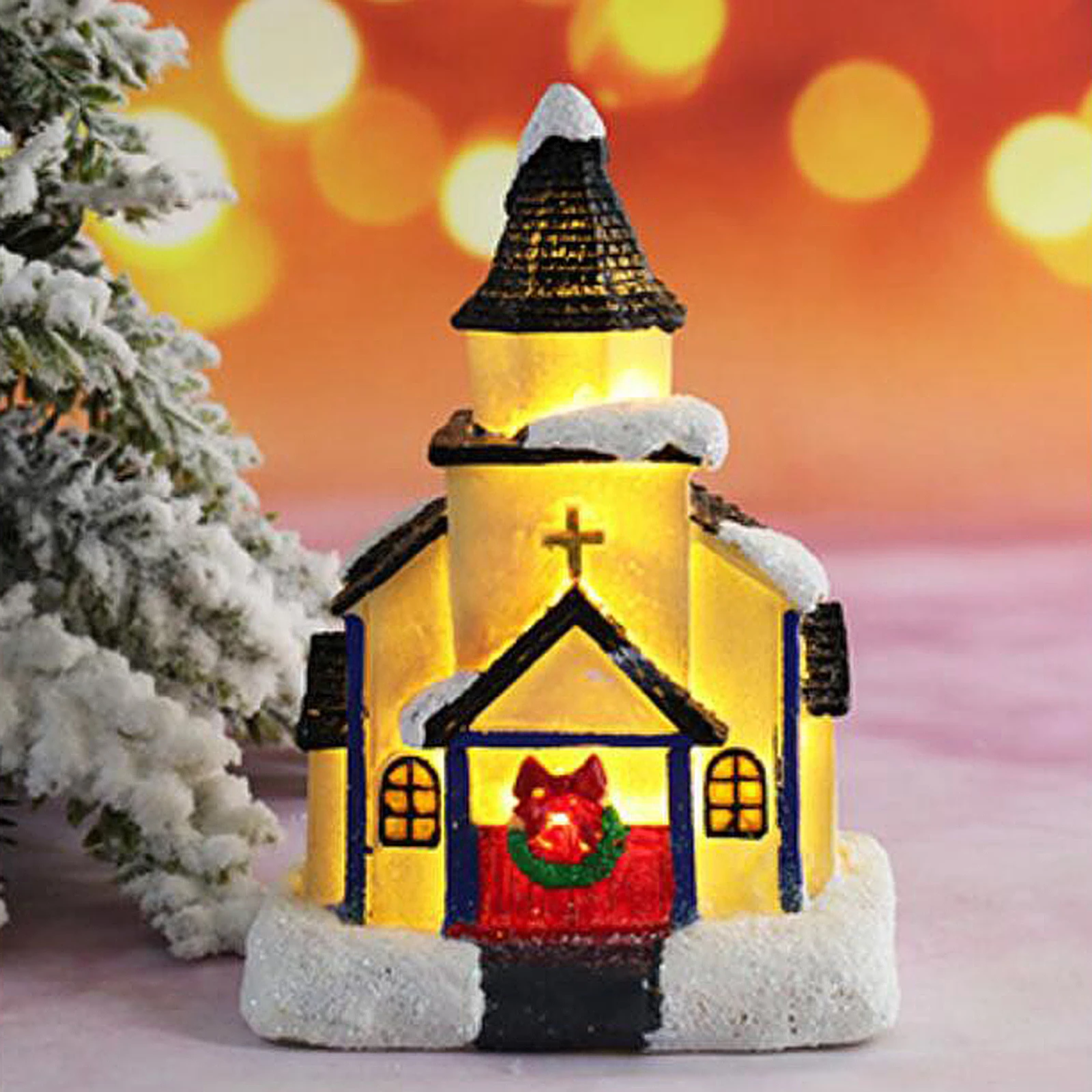 Christmas House Decor LED Light Resin Village Ornament Gift Decoration K