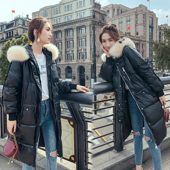 

2019 Winter down Jacket Cotton-padded Clothes Women's Large Fur Collar Fashion Mid-length Thick Loose-Fit Cotton-padded Jacket C