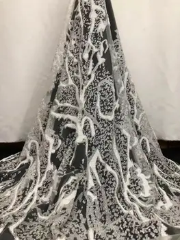 

2020 african french net lace fabric with glued gilliter JOY-22629 african flower design tulle lace fabric with beads for ladies