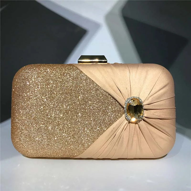 Women Evening Clutch Bag Diamond Sequin Clutch Female Crystal Day Clutch Wedding Purse Party Banquet Gold Chain Shoulder Bags