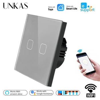 

UNKAS EU Standard 1/2/3 Gang Tuya/Smart Life/ewelink WiFi smart switch Touch Switch for Google Home Amazon Alexa Voice Control