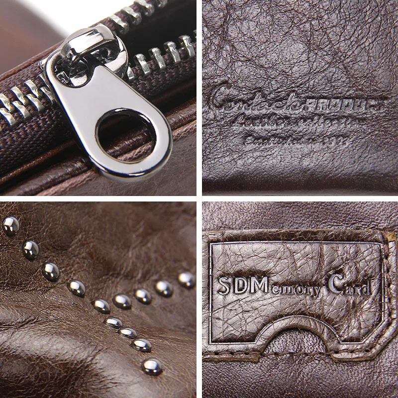 Contact's Genuine Leather Men Wallets Credit Card Holders Mens Wallet With Coin Pocket Brand Walet Male Clasp Purse High Quality