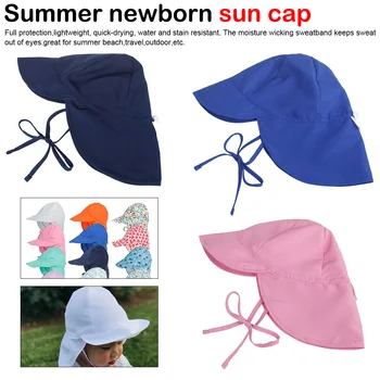 

Summer Baby Hat for Girls Folding Beach Visor Cap Kids Sun Hats Cotton Wide Brim Children Hats with Wind Rope Baby Cap