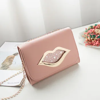 

2020 Summer New PU Handbag Solid Color Square Sling Bag Metal Lip Red