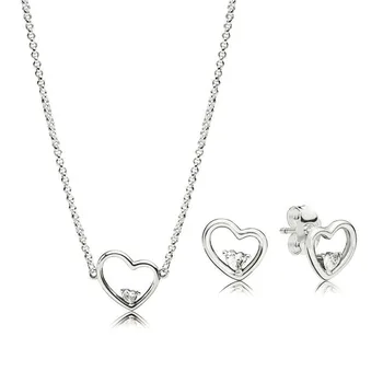 

High Quality New Original 1: 1 S925 Silver Asymmetrical Heart Set Of Love Necklace Fashion Women Charm Jewelry Birthday Gift
