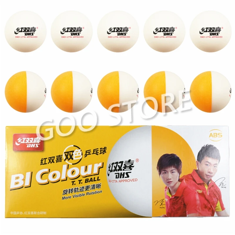 Description Picture 3 of itemDHS BI Colour 2018 new table tennis balls double Color China super League seamed ABS balls d40+ plastic ping pong balls