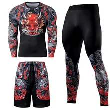 

2/3PCS Men Tracksuit Compression Set Workout Sportswear Gym Clothing Fitness Long Sleeve Tight Top & Waist Leggings Sports Suits