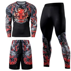 Ensemble de survêtement pour hommes, vêtements de sport, d'entraînement, de gymnastique, de Fitness, manches longues, Leggings serrés à la taille, costumes de sport, 2/3 pièces 