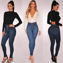 Модные осенне-зимние женские облегающие джинсы с высокой талией, сексуальные узкие брюки-карандаш, большие размеры 3XL, джинсы на пуговицах