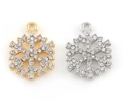 

20PCS/lot 15x19mm (Gold,Silver Color) Rhinestones Snowflake Pendant Hang Charms DIY Accessory Fit For Magnetic Floating Locket