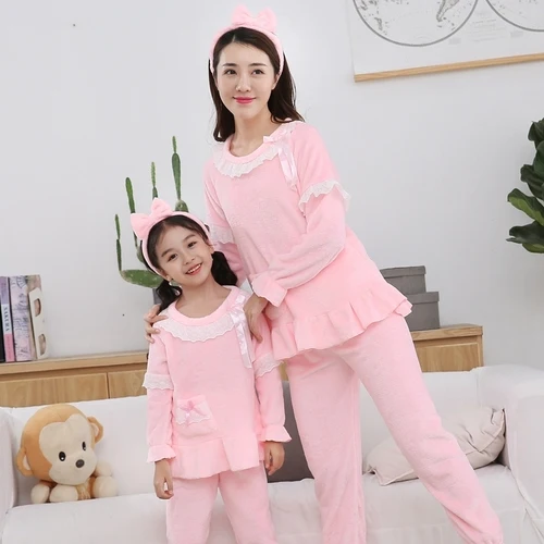 RQT hui 9905 pink Комплект зимней фланелевой пижамы; коллекция года; одинаковые рождественские пижамы для всей семьи; повседневная домашняя одежда; теплая детская одежда для сна для девочек; одежда для мамы - Цвет: RQT hui 9905 pink
