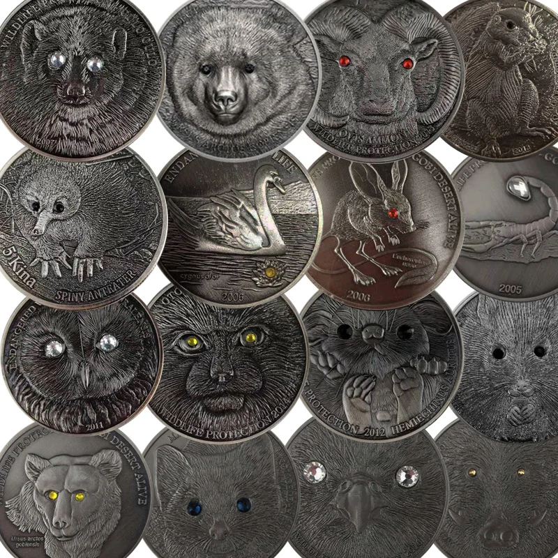 16 Type Mongolian Animal Diamond Inlaid Commemorative Coins Zodiac Rat Sheep and Rabbit Medallion Collection | Дом и сад