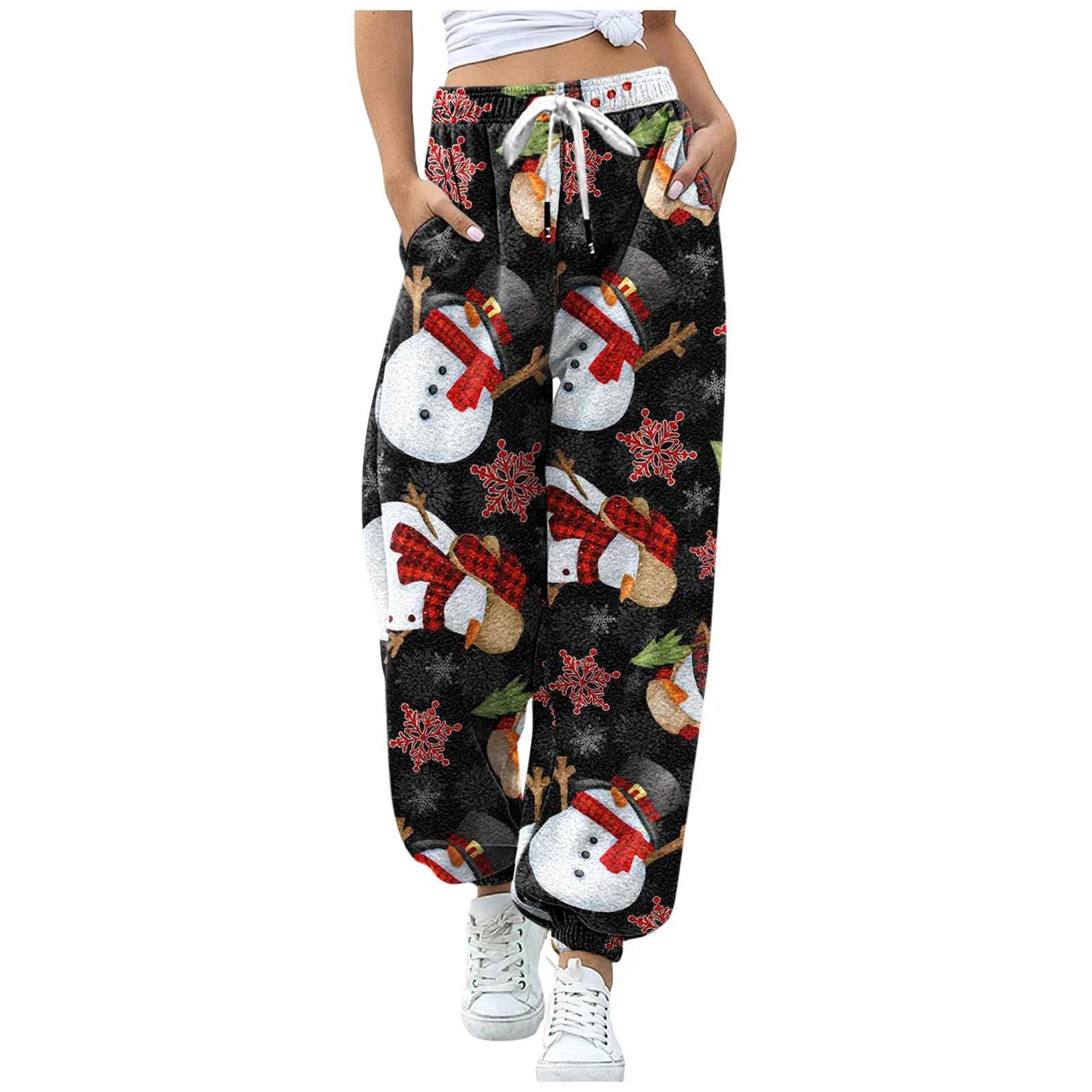 Christmas Snowman Print Baggy Jeans Woman Low Waist Hippie Trousers ...