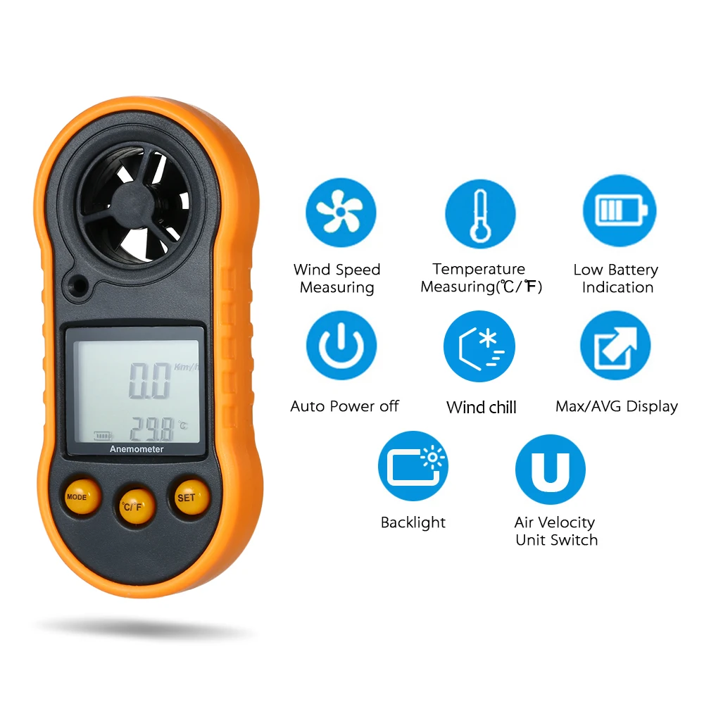 Мини цифровой анемометр-термометр ручной анемометр Карманный измеритель скорости ветра тестер температуры воздуха