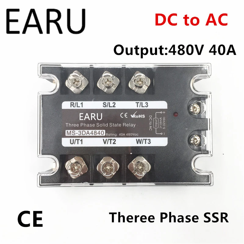

TSR-40DA SSR-40DA трехфазное твердотельное реле постоянного тока 5-32 В, входное управление, переменный ток 90 ~ 480 В, выходная нагрузка 40 А, 3-фазное SSR, высокая мощность DA4840