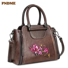 PNEME модная винтажная ручная работа тисненая натуральная кожаная женская сумка дизайнерская Роскошная Цветочная женская сумка через плечо