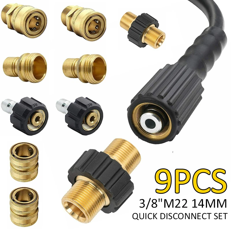 de pulverizador de desconexión rápida, juego de adaptador de manguera de lavado a presión, 9 piezas, 3/8 ", M22, 14mm|Pistola de agua llanzadores de espuma| AliExpress