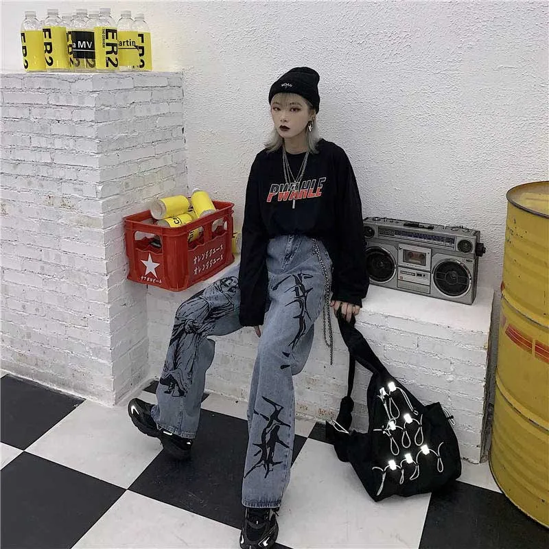 NiceMix Harajuku/Детские милые свободные летние прямые брюки с рисунком для отдыха для студенток и девочек